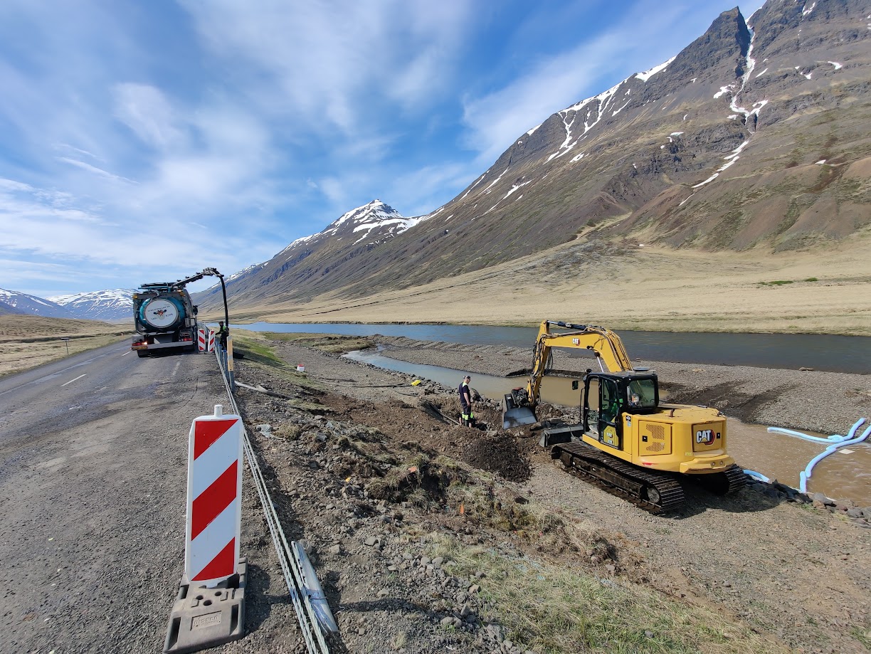 Frá slysstað í morgun