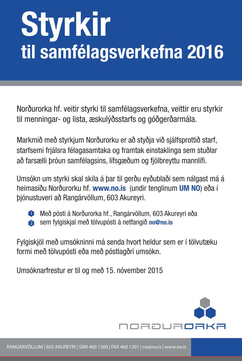 Styrkir Norðurorku til samfélagsverkefna 2016 auglýsing