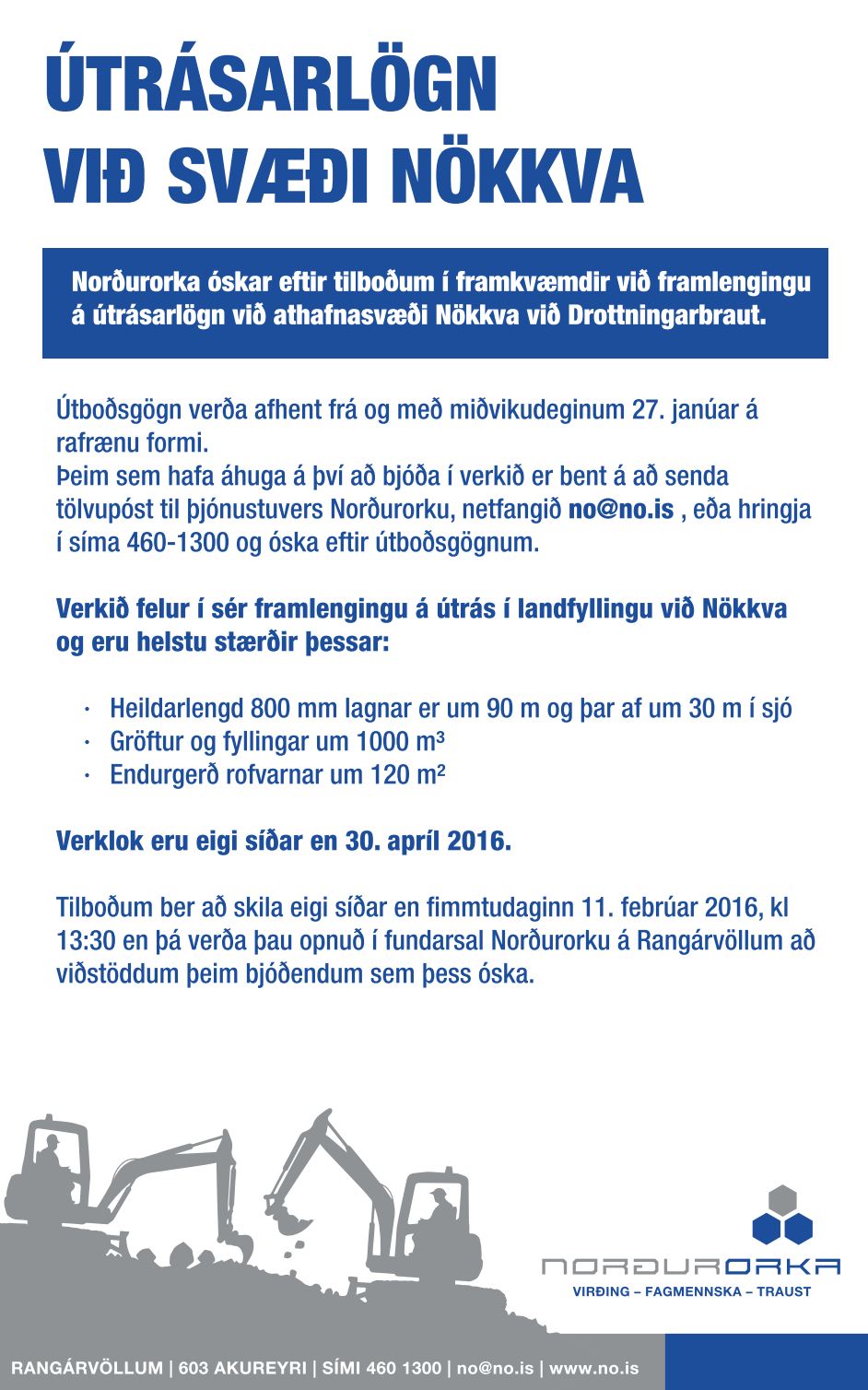 Útboð Norðurorka Útrás við athafnasvæði Nökkva Drottningarbraut fráveita