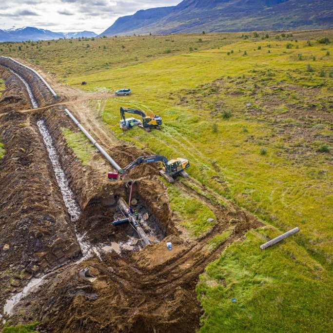 Hjalteyrarlögn - Tengivinna á Hjalteyri í ágúst 2019. Mynd: Auðunn Níelsson