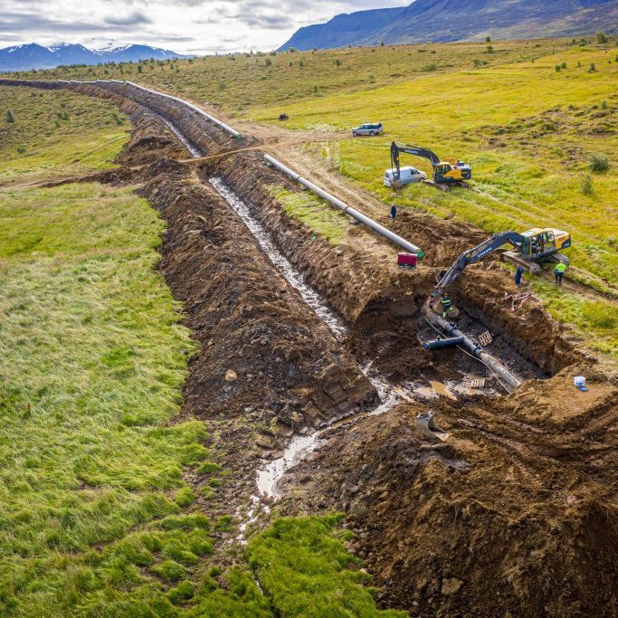 Hjalteyrarlögn - Tengivinna á Hjalteyri í ágúst 2019. Mynd: Auðunn Níelsson