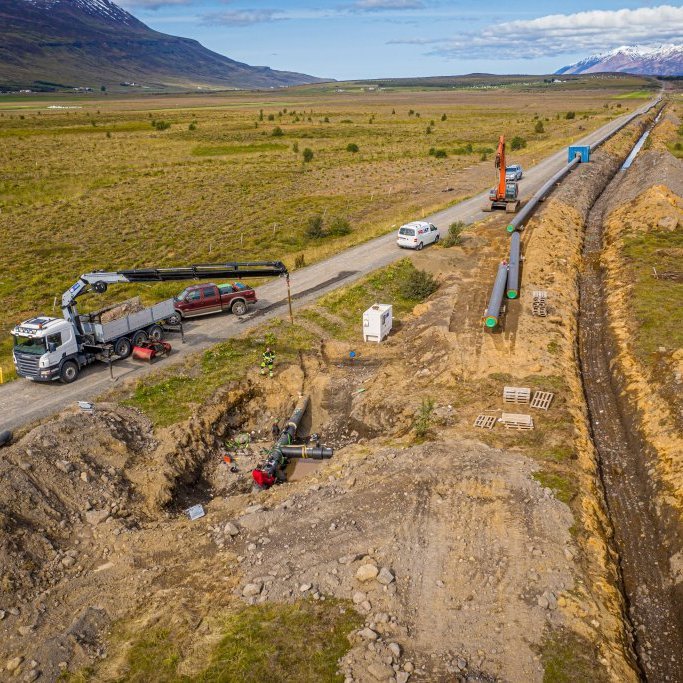 Hjalteyrarlögn - Tengivinna á Hjalteyri í ágúst 2019. Mynd: Auðunn Níelsson