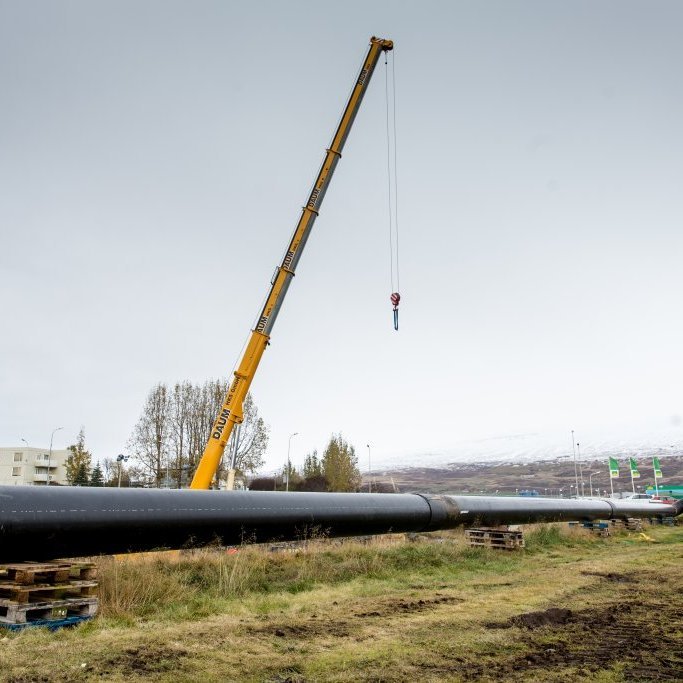 Hjalteyrarlögn lögð undir Glerá haustið 2018 - Mynd: Auðunn Níelsson