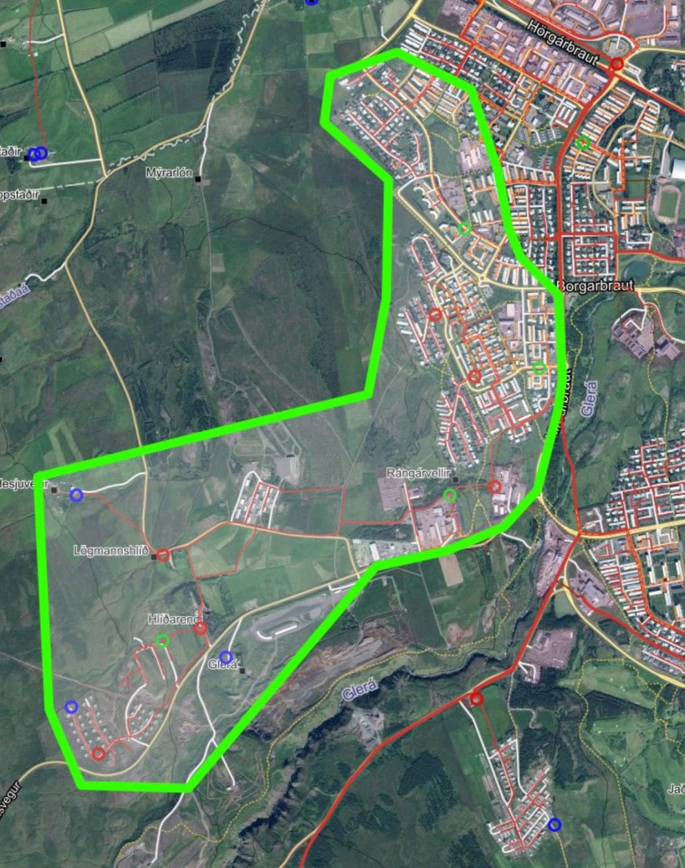 Mynd af áhrifasvæði bilunarinnar