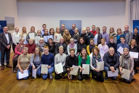 Styrkþegar ásamt Helga Jóhannssyni, forstjóra Norðurorku, og Ingibjörgu Ólöfu Isaksen, stjórnarmaður…